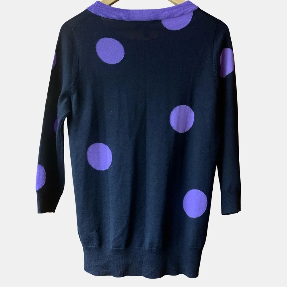 J. Crew Black Crewneck Sweater with Purple Polka Dots